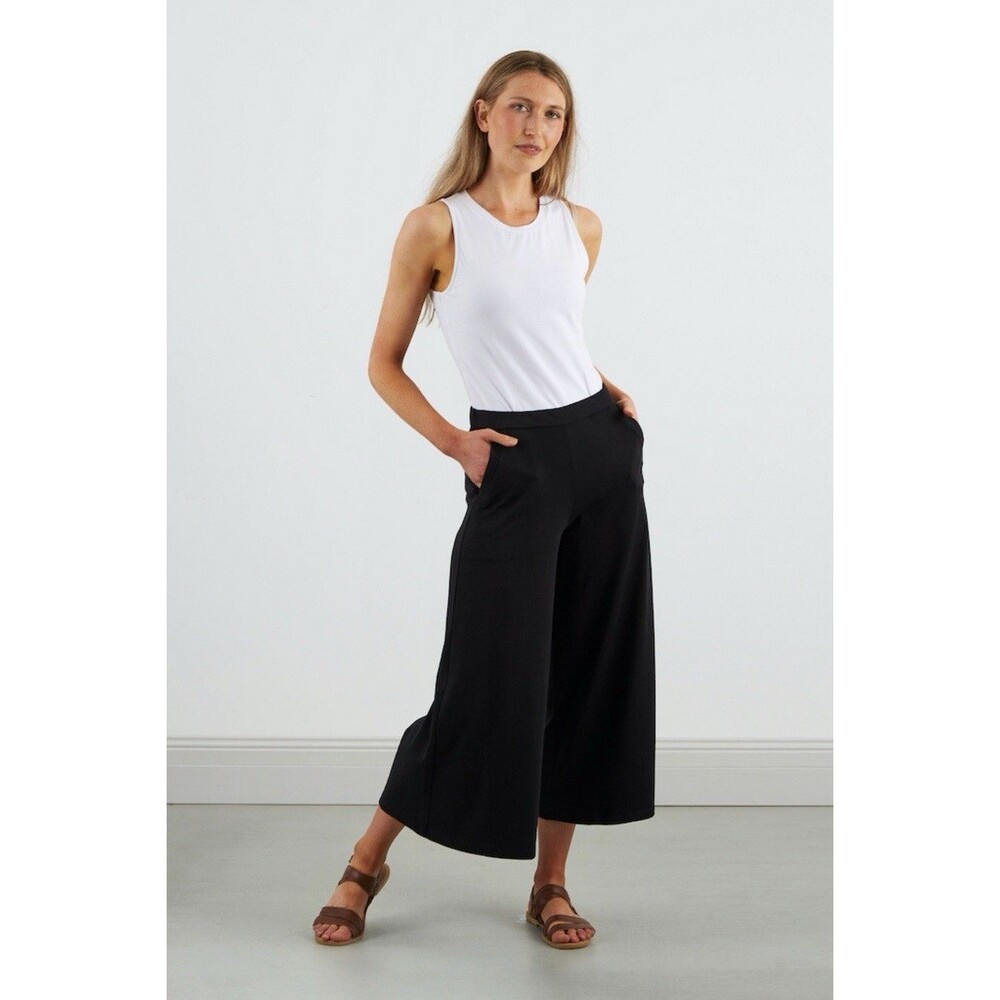 Dorsu Women's Wide Leg Culottes Elastic Waist Black Cotton Jersey Pockets M